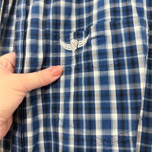 Blue and White Plaid Shirt